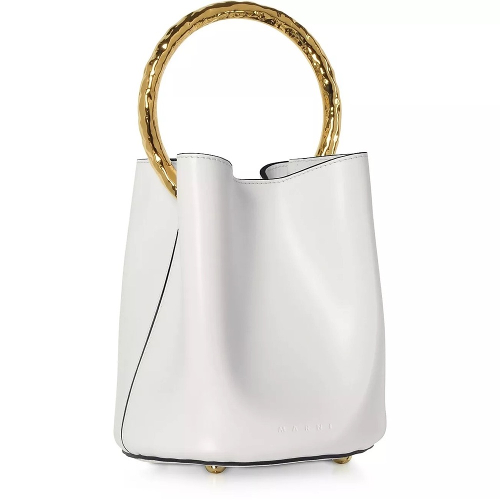 MARNI Pannier Leather white Bucket Bag with Metal Handle